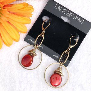 Long Boho Earrings Red & Goldtone Drop Dangles NWT